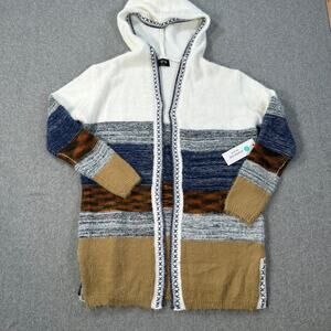 Fate Siena Hooded Cardigan Sweater Striped Mixed Media Western Women's X-Small